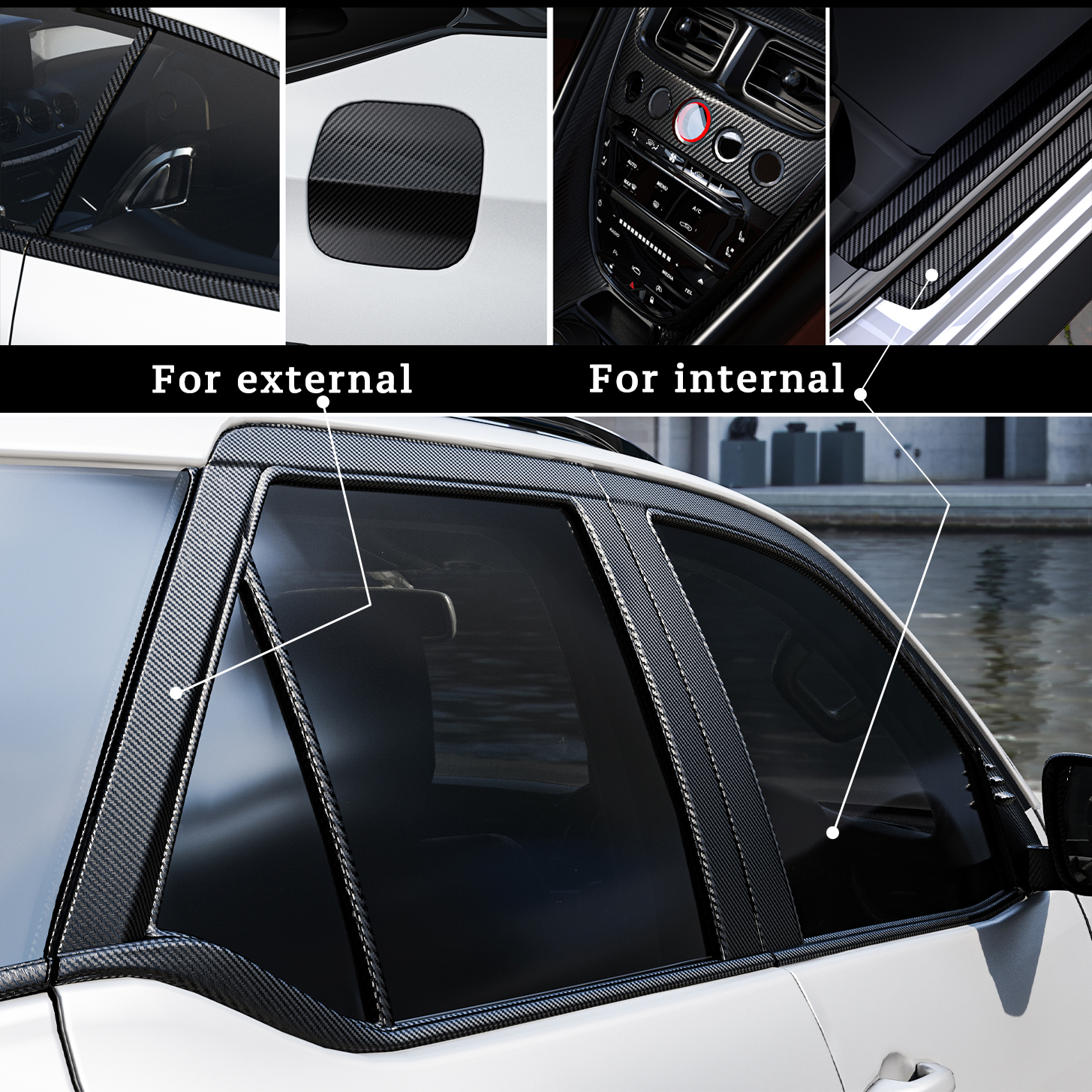 1-10m Autocollant de bande 3D voiture en fibre carbone, pâte miroir porte, protection bricolage, film adhésif étanche adhésifs Adhésive Nano pour Rétroviseur et Protecteur Imperméable DIY