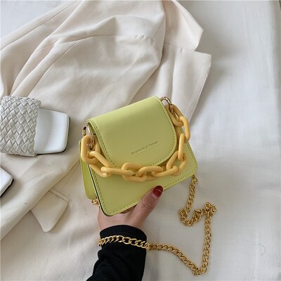 Merk acryl ketting handtassen mini crossbody tassen voor vrouwen schouder messenger bags dames kleine clutch dames portemonnee bolsa: Geel