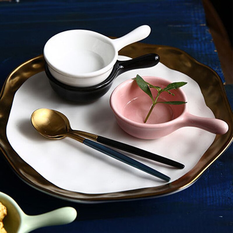 Mini keramiek schaaltje sausschaaltje snack fruit klein bordje servies met handvat effen kleur kruiden keukenhulpje voor taart dessert