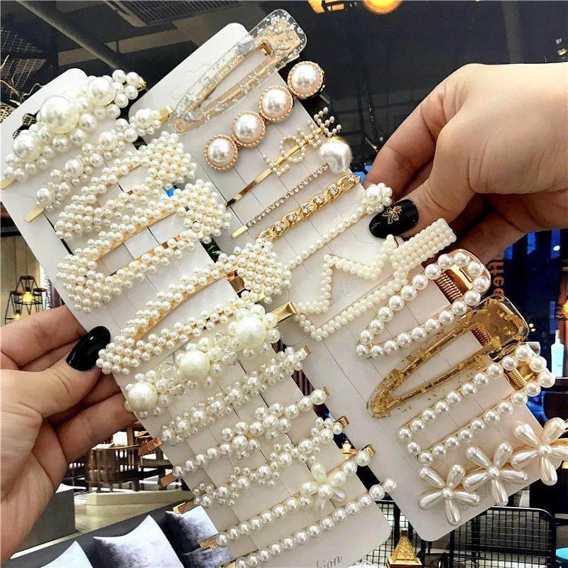 1einstellen Handgemachte Perlen Haar Clips Stift für Frauen Geometrische Blume Barrettes Headwear Mädchen Süße Haarnadeln Haar Zubehör