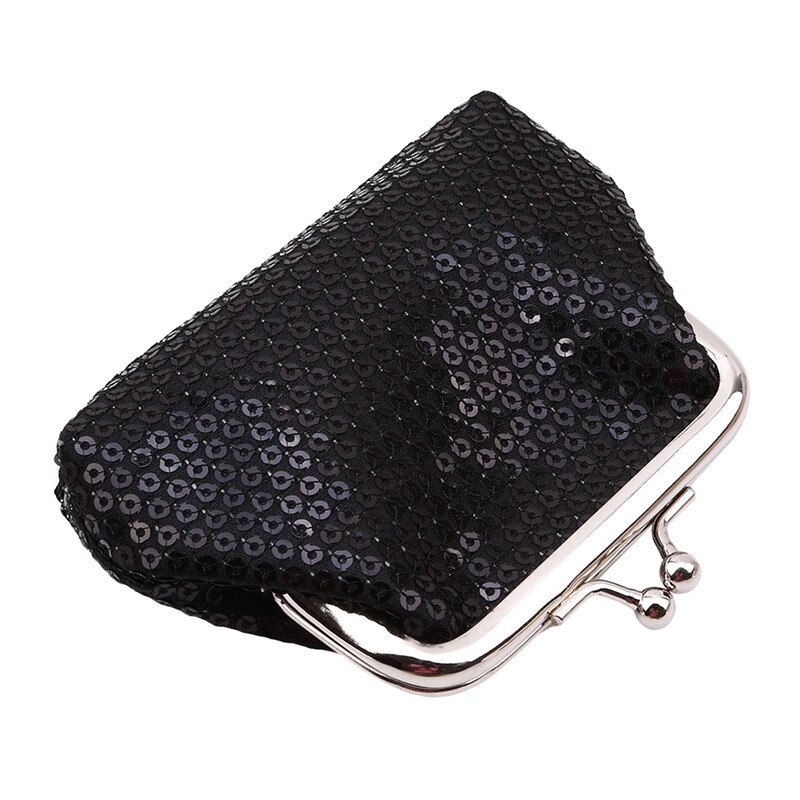 Kvinner damer liten paljett lommebok mynt veske kredittkortholder fest clutch jenter veske veske hasp kvinner vesker: Svart