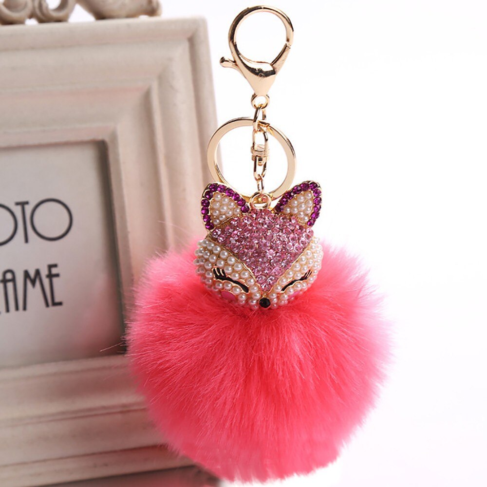 neue Kleine Fuchs Porte Clef Frauen Flauschigen Keychain Pompom Llavero Gefälschte Kaninchen Fuchs Pelz Ball Tasche Schlüssel Kette Chaveiro sleutelhange: Watermelon Red