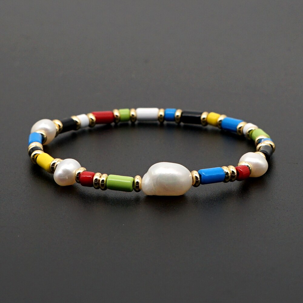 Shinus Bracelet Women Color Enamel Tile Beads Fresh Water Pearl Bracelets Pulseras Mujer Summer Armband Multicolor Chic Jewelry