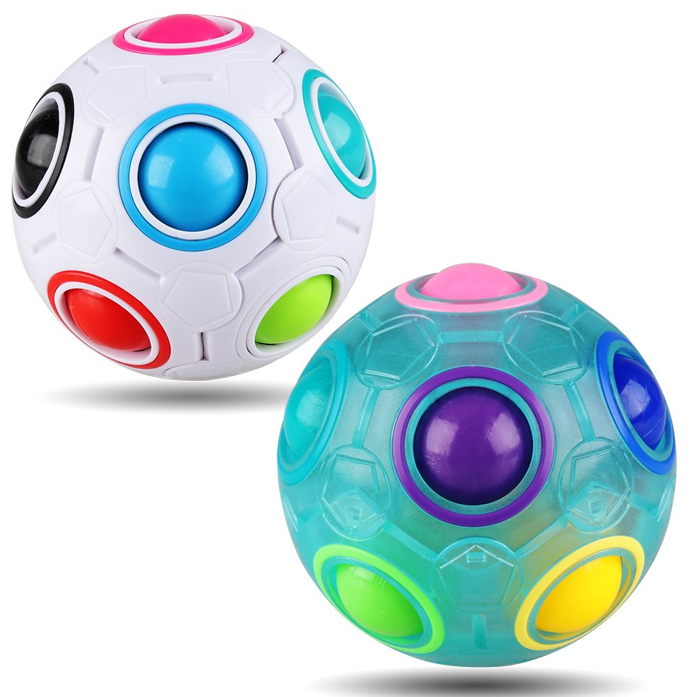 Rainbow Puzzle Ball Cube Magic Rainbow Ball Puzzle Bundle Stress Fidget Ball Brain Teasers Games Fidget Toys for Kids Set of 2