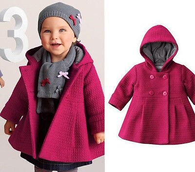 Criança kid Outono Inverno Botão Da Buzina Com Capuz Baby Girl Inverno Quente Mistura De Lã de Ervilha Casaco Snowsuit Jaqueta Roupas Outerwear