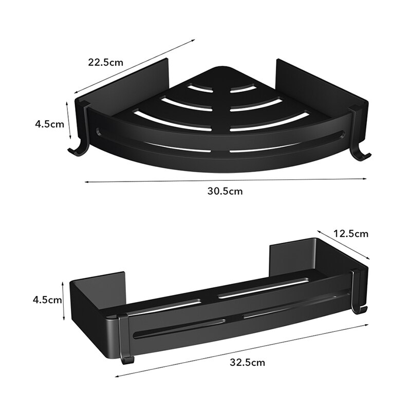 Badeværelse hylde hjørne hylder til badeværelse sort væg hylde trekant rektangel bad tilbehør elm 1111