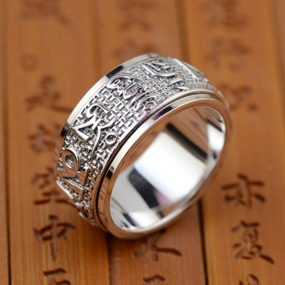 Bocai Real S925 Puur Zilveren Sieraden Antieke Ambachten Thaise Mannen Ring Zes Woorden Mantra Roterende Geluk