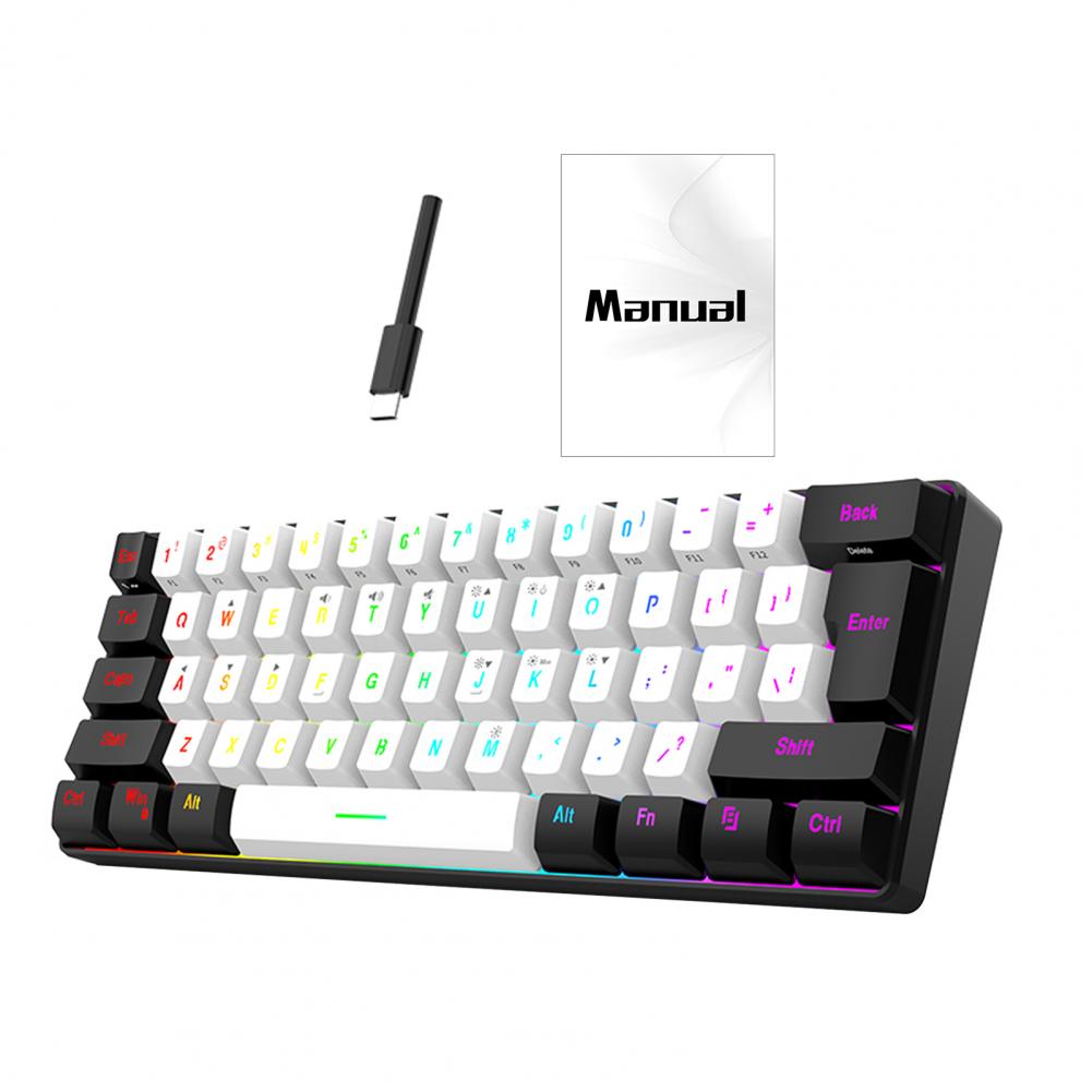 Wired Gaming Keyboard RGB Light 61 Keys Compact Lightweight Computer Keyboard: Red