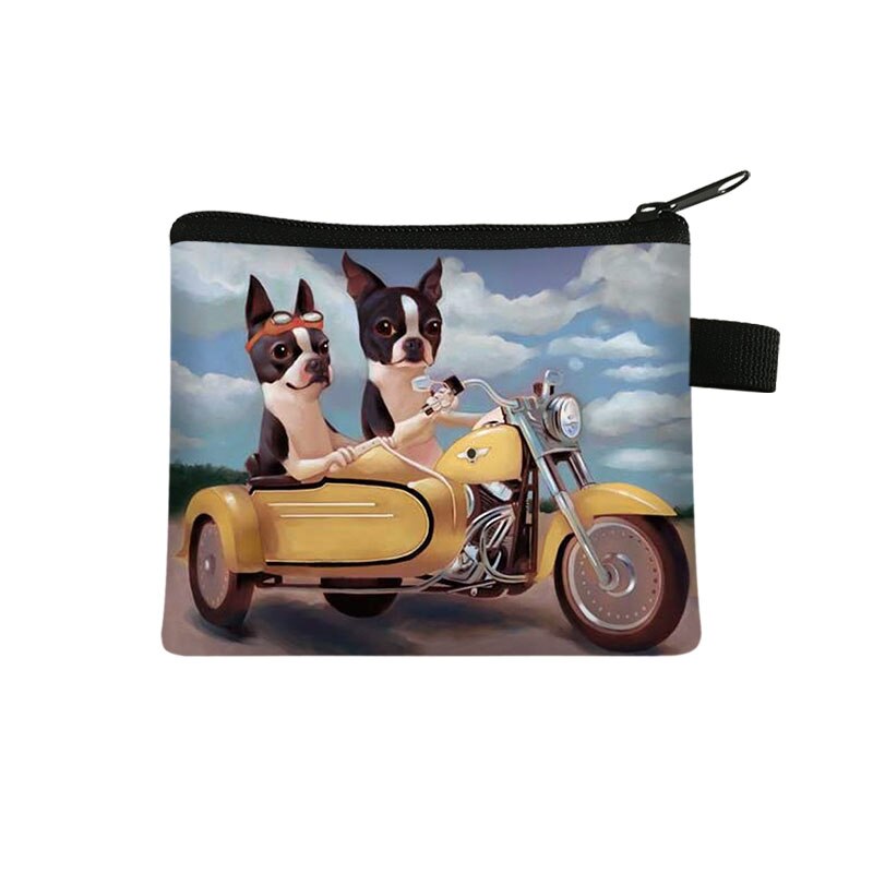 Mini cartera con estampado de Boston Terrier para mujer, cartera con Llavero perro de dibujos animados y cremallera, monedero con estampado de lápiz labial