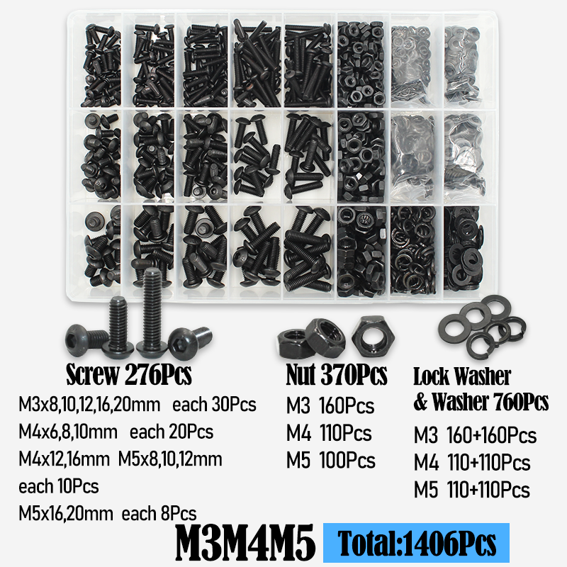 Vis à capuchon hexagonal rond 2510p M2 M2.5 M3 M4 M6 Grade10.9, tête de bouton ronde, vis d'entraînement Allen, kit de rondelles d'écrou à boulon ISO7380: Black