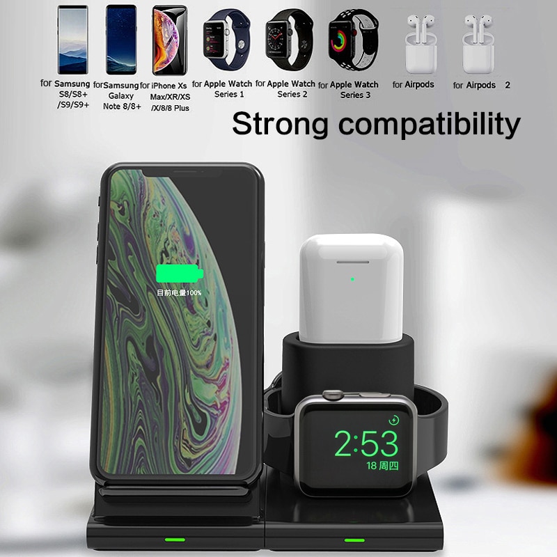3 in 1 Veloce Qi Caricatore Senza Fili per iPhone 11 pro X Samsung S10 Stazione del Caricatore Senza Fili per Mela orologio 3 4 per Airpods Caricatore