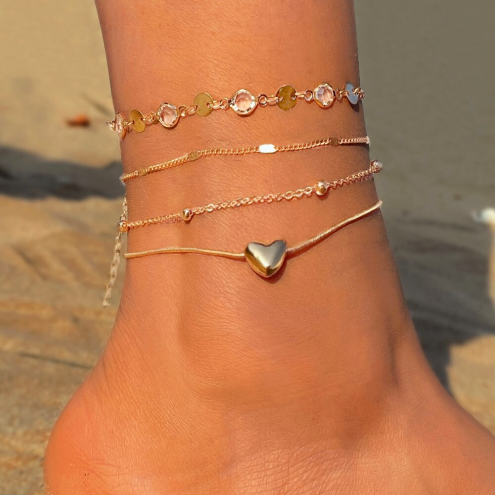 EN Female Gold Color Round Pendant Anklets For Women Pearl Bead Chain Ankle Bracelets Girls Barefoot on Leg Chain Beach Jewelry: ENS19714091
