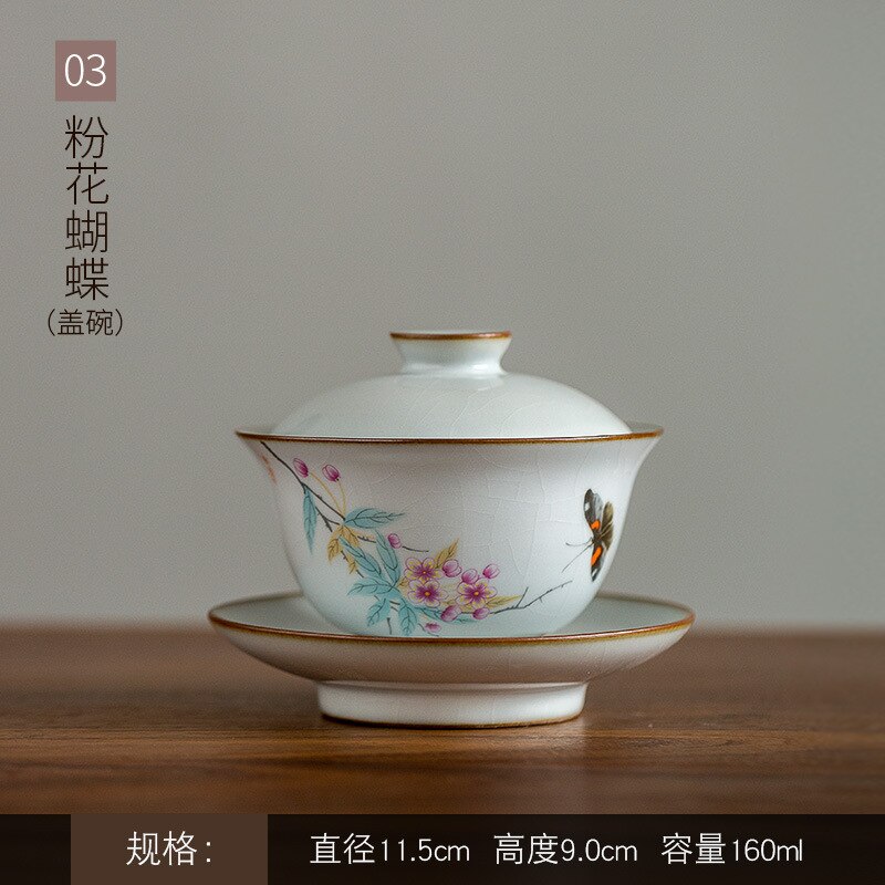 160Ml Ru Kiln Gracked Glazuur Sancai Terrine Master Cups Handgeschilderde Bloemen En Vogel Gaiwan Da Hong Pao Theewaar kantoor Decoratie: C