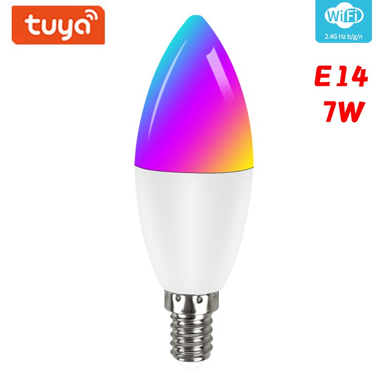 Tuya Wifi Smart Light Bulb E14 Candle Lamp RGB+CW+WW 5W 7W 9W Smart Life APP Voice Control Compatible Alexa Google Dimmable Home: 1pcs 7W