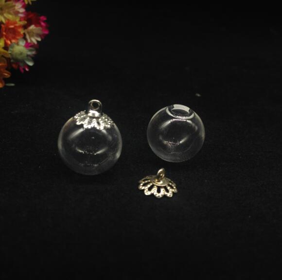 5 14mm esferas de cristal con cuentas mixtas, accesorios para tapa, dijes, colgantes para frascos de cristal, tapas de cristal, frascos, collares: Gorra de encaje plateada