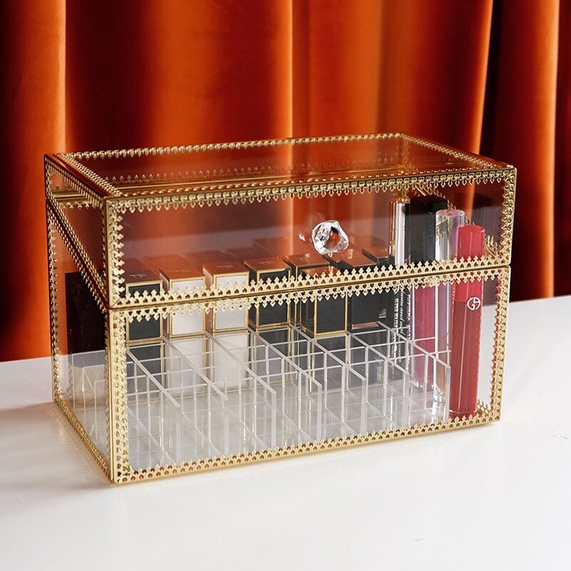 Boîte de rangement de maquillage doré boîte de rangement étui cosmétique en verre pour rouge à lèvres soins de la peau vernis à ongles présentoir de parfum