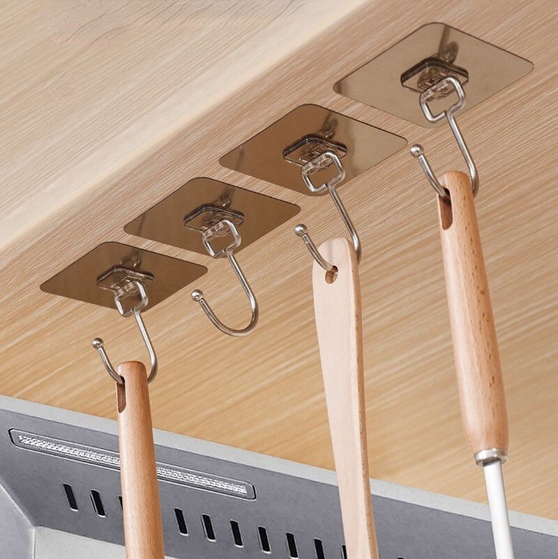 5/10/15/20/30Pcs Rvs Haak Punch-Gratis Sterke Zelfklevende Muur gemonteerd Haak Badkamer Organizer Haak Woonaccessoires