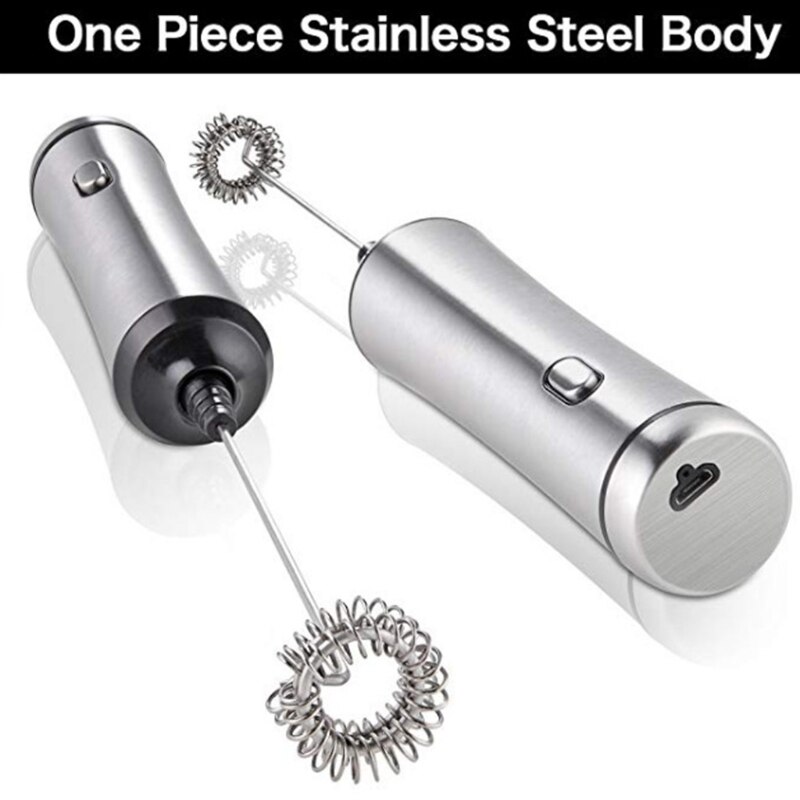 USB Chargeable Electric Milk Frother Double Spring Whisk Head Stainless Steel Handheld Coffee Foamer Drink Mixer Bubbler