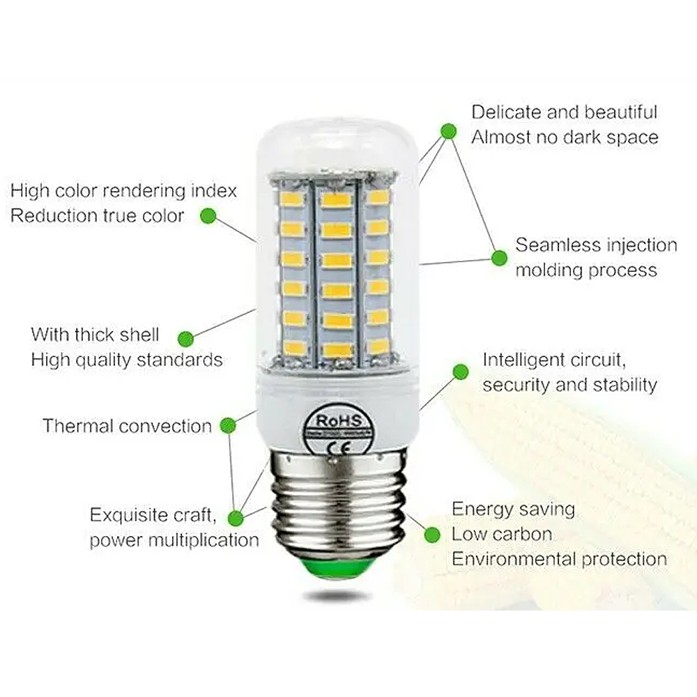 E27 LED Luz de maíz 5730SMD 3W 6W 9W 12W 15W Lámpara LED superbrillante Luz blanca fría/neutra/cálida 360 ° Iluminación para el hogar 110V 220V