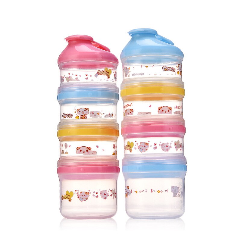 Formula Baby Milk Box Dispenser Portable Cartoon Pattern Baby Food Box Snacks Container 4 Layer Big Capacity