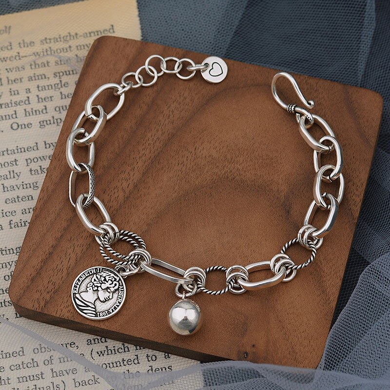 Foxanry Vintage Punk 925 Sterling Zilveren Ketting Brcacelet Voor Vrouwen Zomer Trendy Portret Hanger Handgemaakte Partij Sieraden: Default Title
