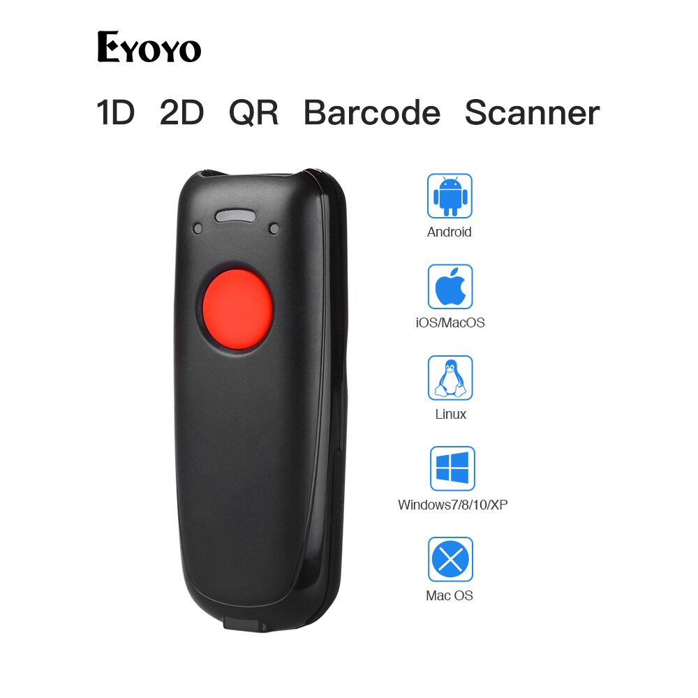 Eyoyo EY-004A 1D 2D QR Wireless Bluetooth Barcode Scanner Portable Reader Red Light CCD Bar Code Scanner for Ios Android Windows