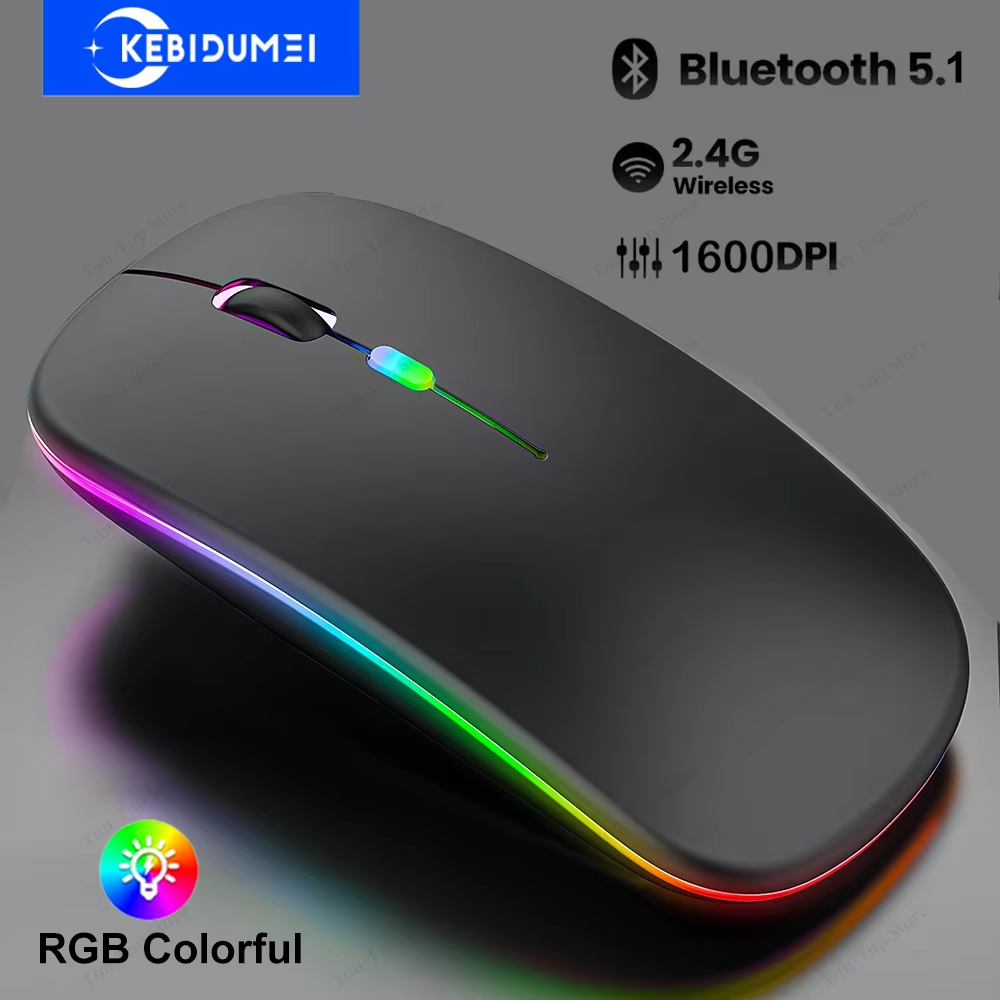 Tastatur- und Maus-Set, Bluetooth-Tastatur + kabellose Bluetooth/2,4 G-Maus, RGB-Tastatur mit Hintergrundbeleuchtung, wiederaufladbare Tastatur