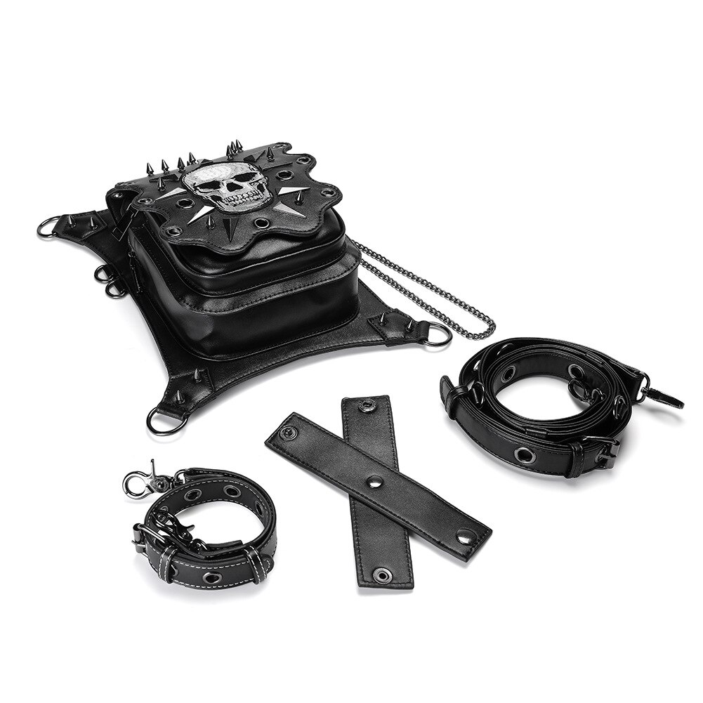 Punk Rock Waist Bag For Women Steampunk Rivets Skull Totes Crossbody Shoulder Bag Men Motorcycle Leg Belt Hip Pouch Pack