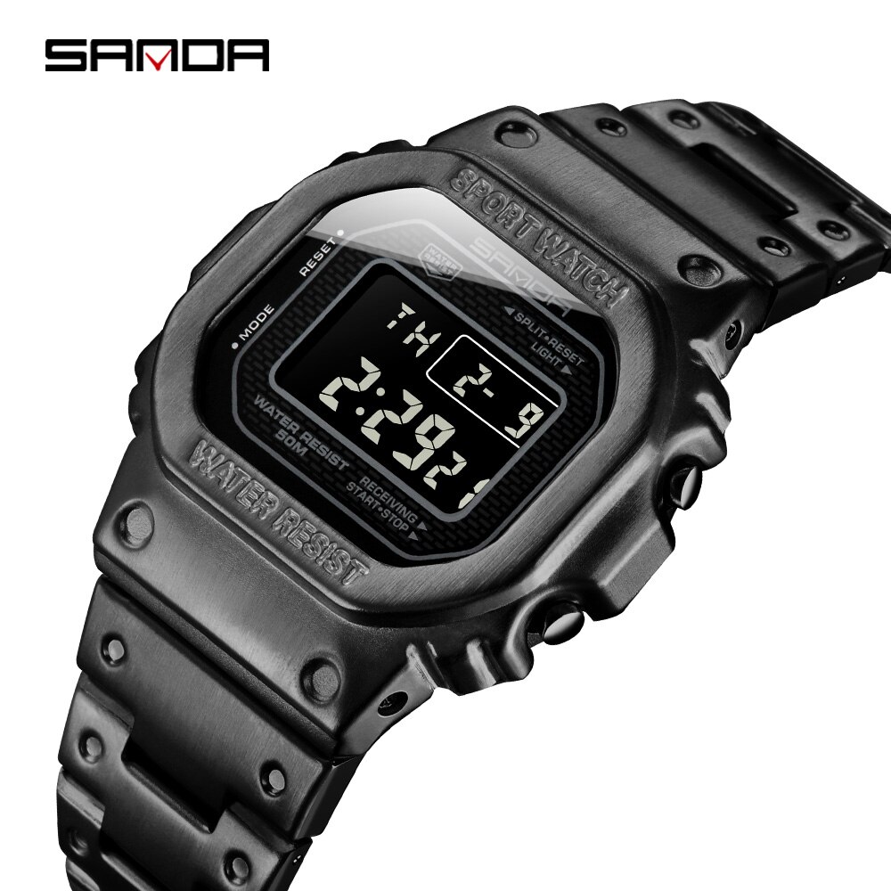 Sanda Mannen Horloge Mode G Stijl Sport Horloge Mannen Rvs Business Waterdichte Digitale Horloge Relogio Masculino: Black