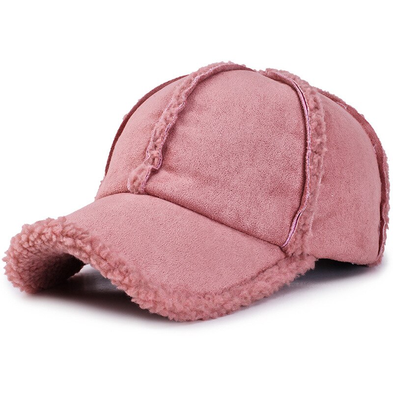 Støvede lyserøde kvinder vinter hat fleece foret faux ruskind baseball cap grå lt.brune mænd cap: Lyserød