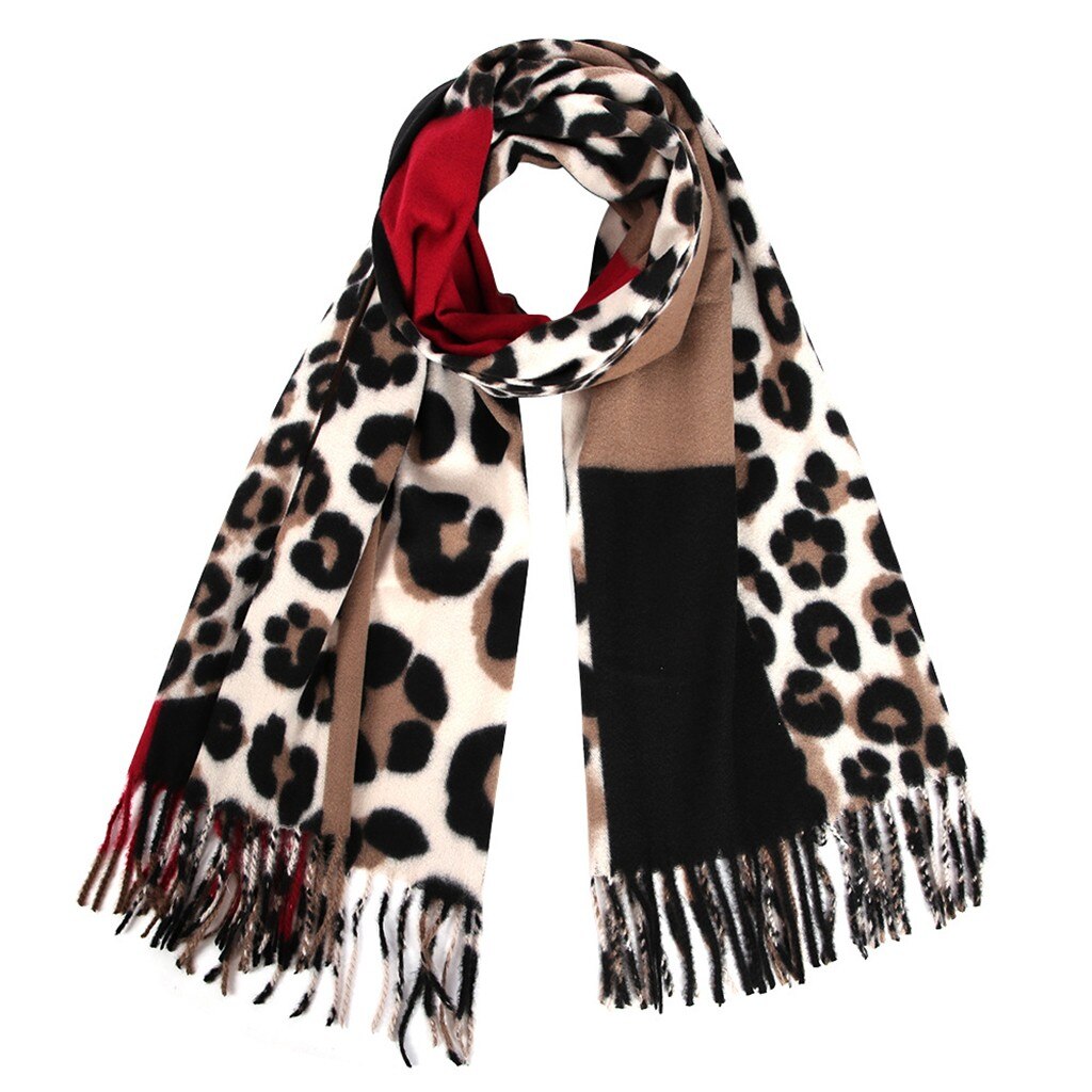 Leopard print winter women wool Brand shawl hijab luxury for ladies long scarves thick oversize pashmina#g3: Coffee