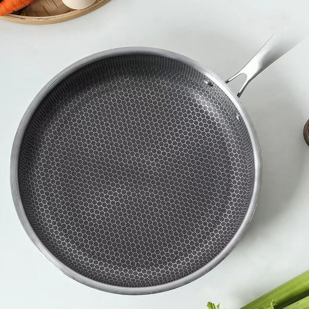 26/28/30cm Stainless Steel Frying Pan Durable Multi-functional Non Stick Wok Thickened Base Non-coated Surface