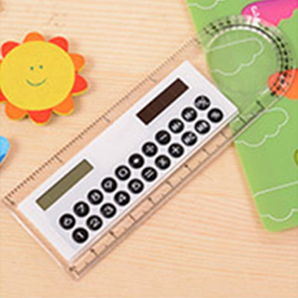 10cm mini ultra-cienki linijka kalkulator na baterię słoneczną lupa wielofunkcyjne Calculadora artykuły biurowe: biały