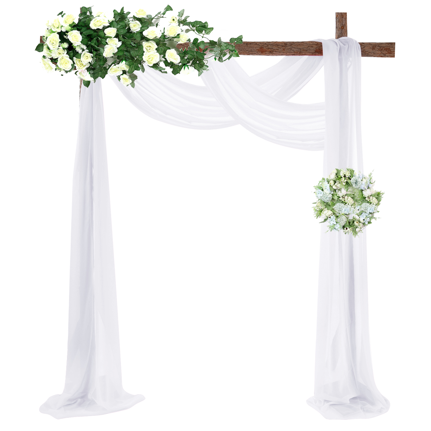 Tela drapeada para arco de boda, tela de gasa, cortinas, decoraciones de boda para ceremonia, arco, , Fondo de techo: White 2pcs