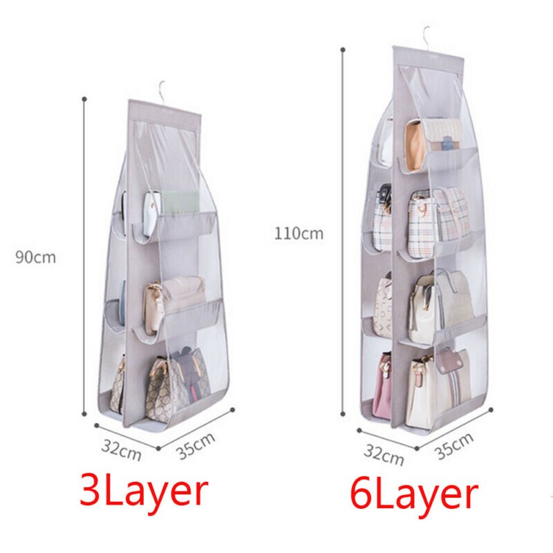 6/8 Pockets Handbag Storage Organizer Anti-dust Cover Large Clear Bag Rack Hangers