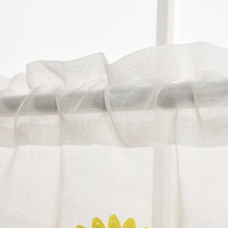 Short Sheer Curtain Flat Window Pastoral Style Bellis Perennis Embroidered Washable Gauze Curtains Panels Kitchen Balcony Home D