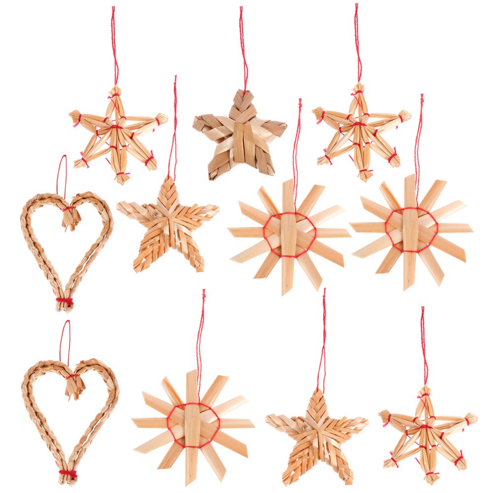 11 stuks hangende decoraties van tarwestro als kerstversiering voor thuis