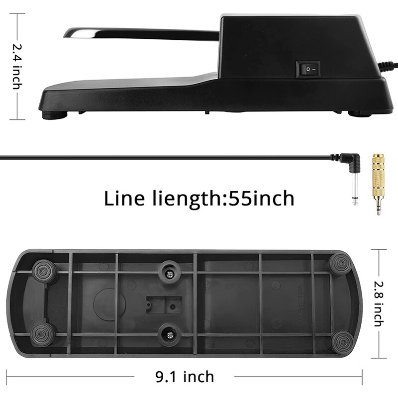 Sustain Pedal For Keyboard, Piano Sustain Pedal Universal Damper Foot Pedal , With 6.35Mm To 3.5Mm Stereo Audio Adapter