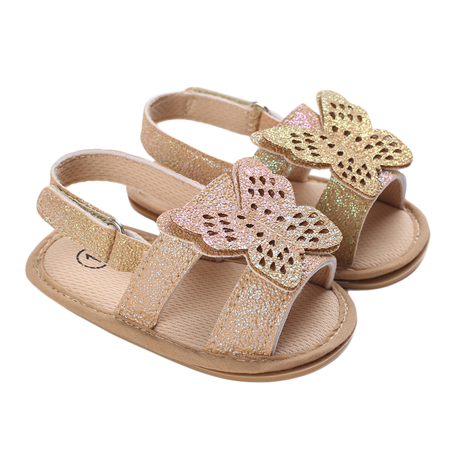 Pudcoco Baby Mädchen Sommer Schmetterling Sandalen Nicht-Unterhose Weiche Sohle Kleinkind Prinzessin offen-Zeh Flache Schuhe 0-18Monate: C / 7-12 Monate