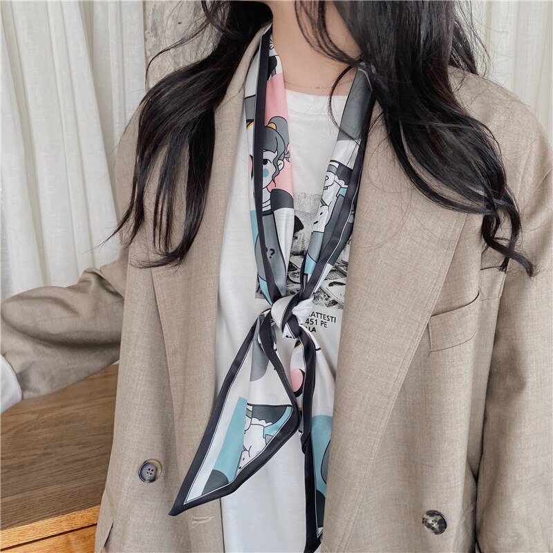 Petite écharpe en soie étroite longue bande petite écharpe rétro foulard en soie sauvage imprimé châle attaché cheveux foulard en soie attaché sac Streamer: L13
