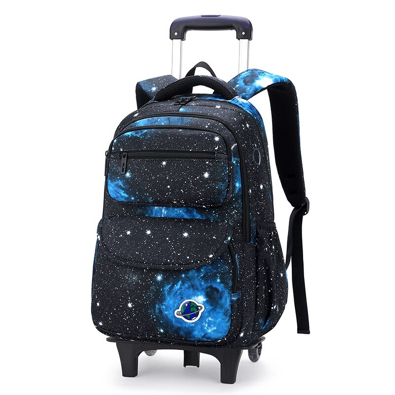 Kinder Trolley Schulranzen Raum Starry Sky Gedruckt Abnehmbarer Jungen Roll Rucksäcke Kinder Gepäck Rädern Taschen Bare Bookbag: 2 wheels A