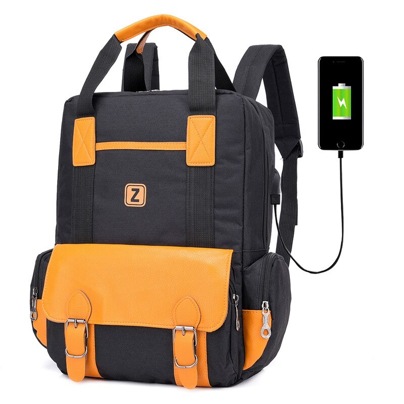 Mode Student Rugzak Tiener Hoge Schooltassen Casual Stijl Rugzak Grote Capaciteit Schooltassen met USB Opladen: Black
