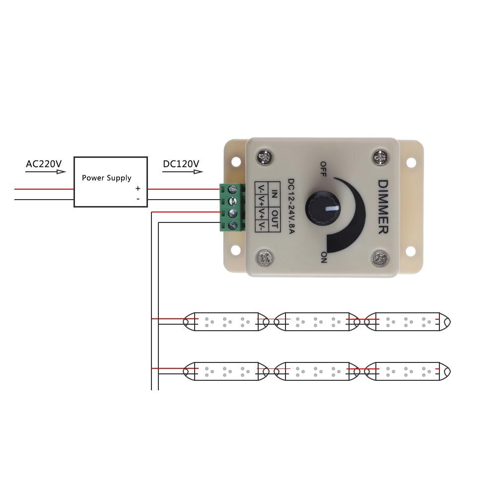 Regulador de intensidad LED de 12-24V 8A, controlador de brillo ajustable de un solo Color, controlador de tira de lámpara, fuente de alimentación, controlador de luz para el hogar