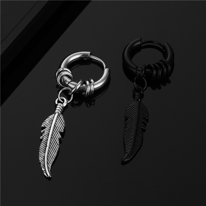 Korean Stainless Steel Coil Feather Earrings For Women Man Punk Goth Hoop Earrings Ear Clip On Piercing Jewelry