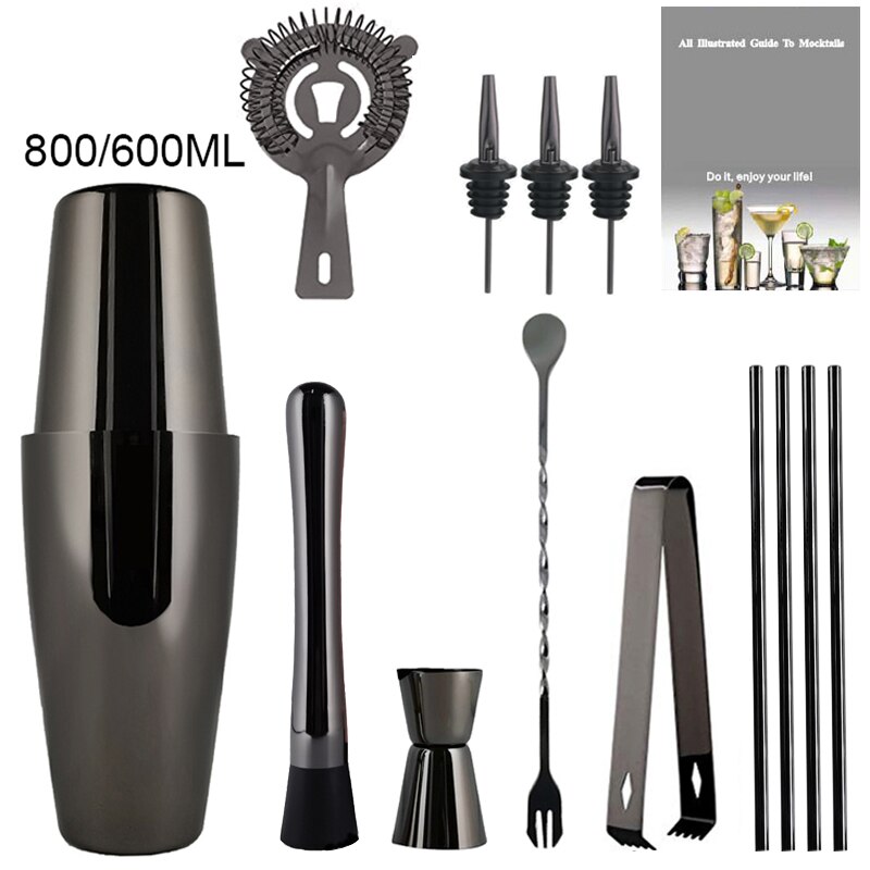 3-12Pcs/set Barware Set Stainless Boston Cocktail Shaker Set Bartender Kit Shakers Bar Tools Wine Accessories: B 800 600ML Set12