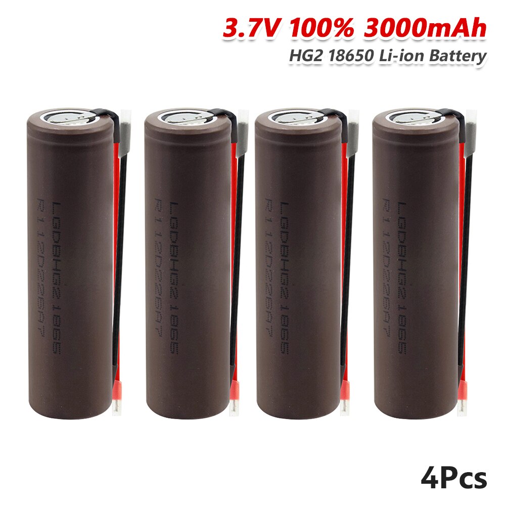 4pcs 3.7V 3000mAh 18650 Battery High Drain 20A Rechargeable 18650 Lithium Li Ion Battery For Portable Printer Mini Fan Laptop: Flat top Wire