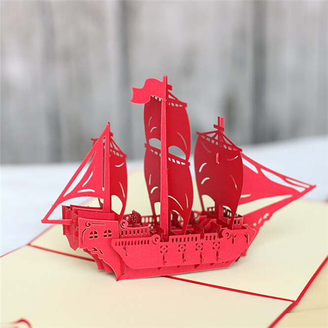 10PCS Sailboat 3D Pop UP Invitations Card 3D Paper Ship Birthday Greeting Cards 3D Tourist Postcard Save The Date Boy Card