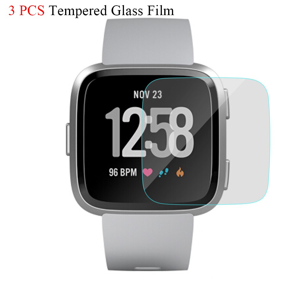 watch band For fitbit versa smart band strap Stainless Steel Bracelet Wearable Belt with Rhinestone Wristbands Replacement: Tempered glass film