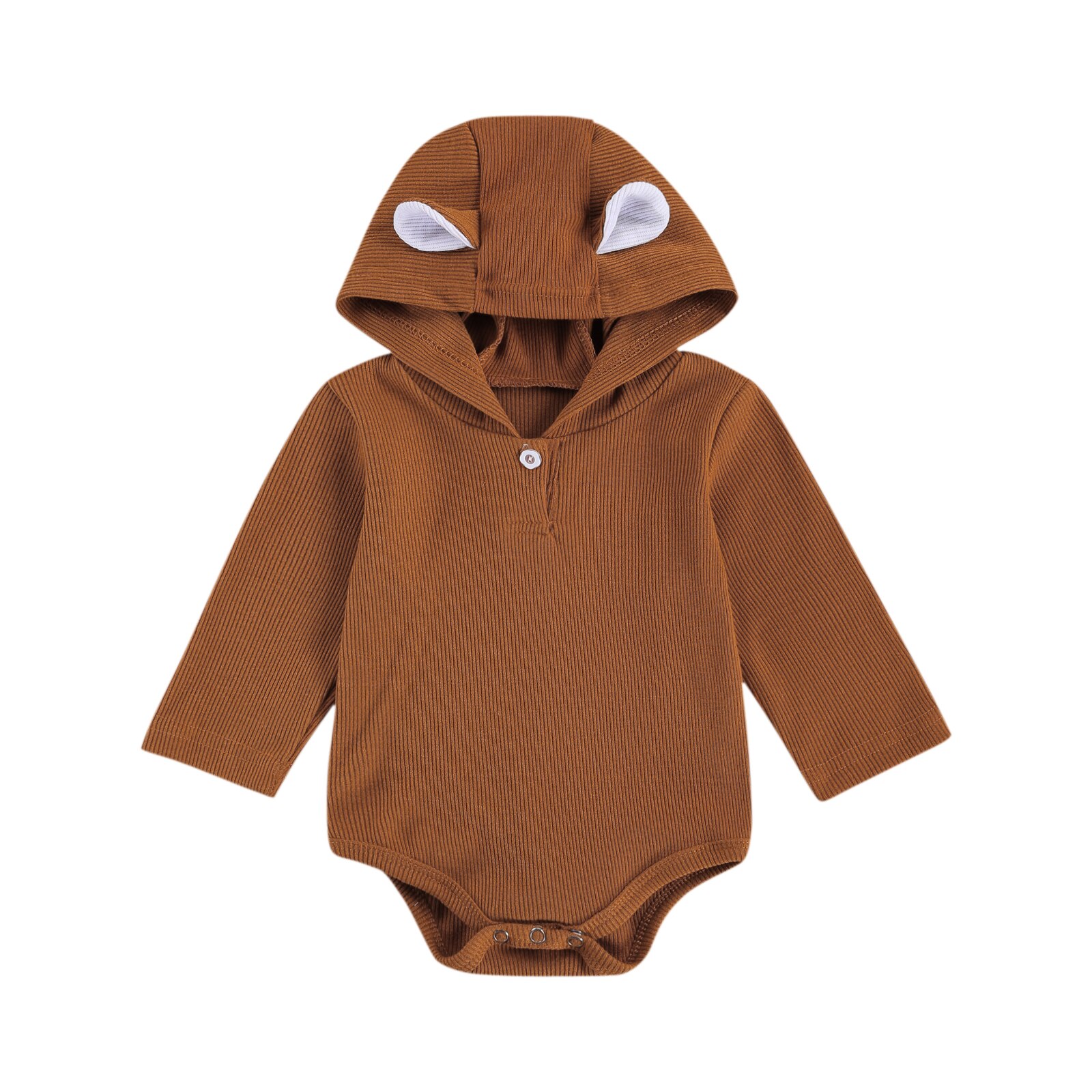 Focusnm bebê recém-nascido meninas meninos bodysuits urso sólido orelha com capuz botão de manga longa adorável macacões 0-18m: Marrom / 3M