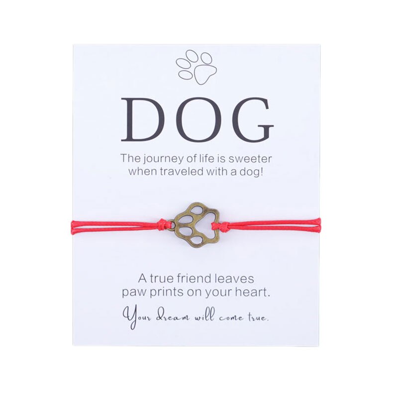 Pulsera de la amistad para él, brazalete con estampado de pata, para amantes de los perros, joyería de deseos, para padres y perros: Brown-Red